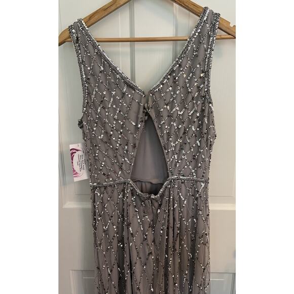 Adrianna Papell Platinum Size 10 Silver Beaded Tulle Bridesmaids Dress Formal - Picture 5 of 16